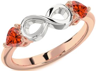 Emerald Platinum & Rose Gold Infinity Two Heart Birthstone Ring