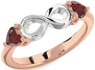 Emerald Platinum & Rose Gold Infinity Two Heart Birthstone Ring