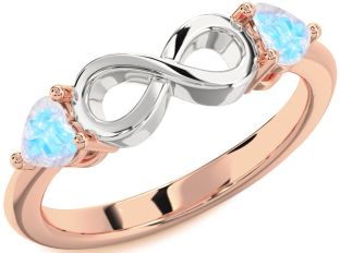 Emerald Platinum & Rose Gold Infinity Two Heart Birthstone Ring