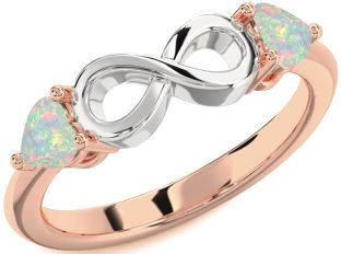 Emerald Platinum & Rose Gold Infinity Two Heart Birthstone Ring