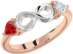Emerald Platinum & Rose Gold Infinity Two Heart Birthstone Ring