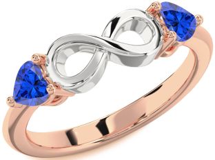 Emerald Platinum & Rose Gold Infinity Two Heart Birthstone Ring