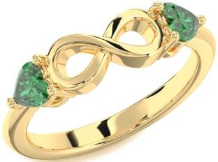 Emerald Gold Infinity Two Heart Birthstone Ring