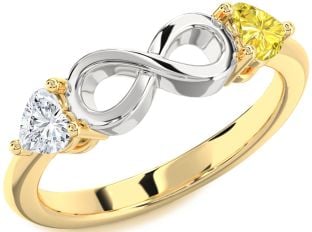 White Yellow Gold Infinity Two Heart Promise Ring