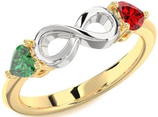 Emerald Platinum & Yellow Gold Infinity Two Heart Birthstone Ring