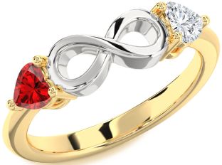 Emerald Platinum & Yellow Gold Infinity Two Heart Birthstone Ring