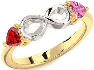 Emerald Platinum & Yellow Gold Infinity Two Heart Birthstone Ring