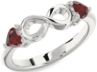 Emerald Silver Infinity Two Heart Birthstone Ring