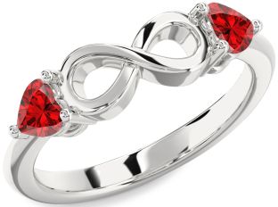 Emerald Silver Infinity Two Heart Birthstone Ring