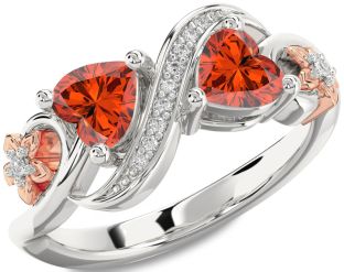 Diamond Emerald White Rose Gold Infinity Two Heart Birthstone Ring