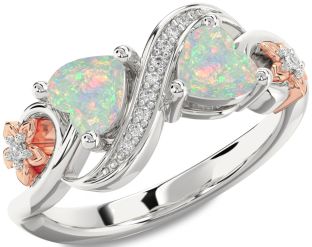 Diamond Emerald Platinum & Rose Gold Infinity Two Heart Birthstone Ring