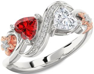 Diamond Emerald White Rose Gold Infinity Two Heart Birthstone Ring
