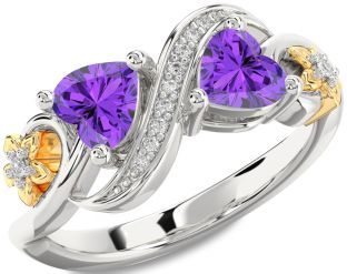 Diamond Emerald Platinum & Yellow Gold Infinity Two Heart Birthstone Ring