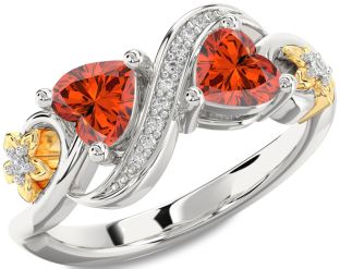 Diamond Emerald White Yellow Gold Infinity Two Heart Birthstone Ring