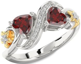 Diamond Emerald Platinum & Yellow Gold Infinity Two Heart Birthstone Ring