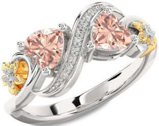 Diamond Emerald Platinum & Yellow Gold Infinity Two Heart Birthstone Ring