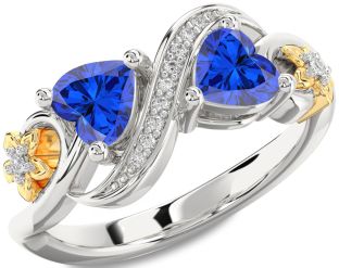 Diamond Emerald Platinum & Yellow Gold Infinity Two Heart Birthstone Ring