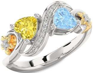 Diamond White Yellow Gold Infinity Two Heart Promise Ring