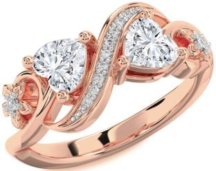 Diamond Rose Gold Infinity Flower Two Heart Ring
