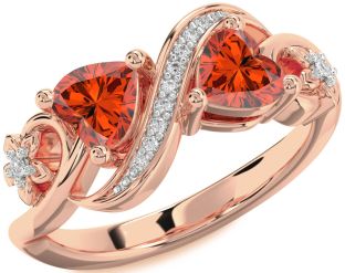 Diamond Emerald Rose Gold Infinity Two Heart Birthstone Ring