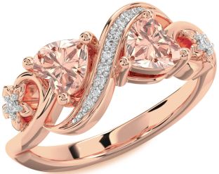 Diamond Emerald Rose Gold Infinity Two Heart Birthstone Ring