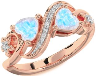 Diamond Emerald Rose Gold Infinity Two Heart Birthstone Ring