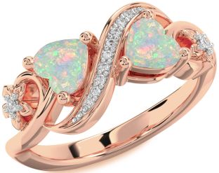 Diamond Emerald Rose Gold Infinity Two Heart Birthstone Ring