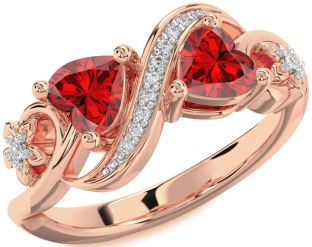 Diamond Emerald Rose Gold Infinity Two Heart Birthstone Ring