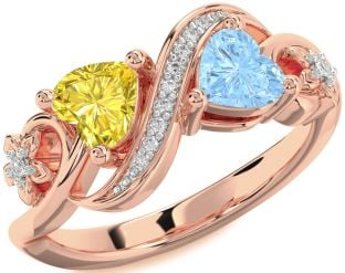 Diamond Rose Gold Silver Infinity Two Heart Promise Ring
