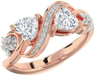 Diamond White Rose Gold Infinity Flower Two Heart Ring