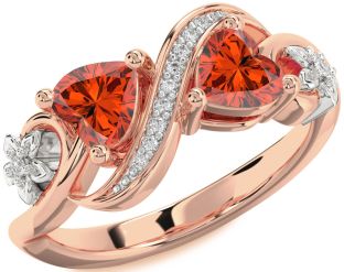 Diamond Emerald Rose Gold Silver Infinity Two Heart Birthstone Ring