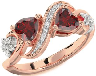 Diamond Emerald Platinum & Rose Gold Infinity Two Heart Birthstone Ring