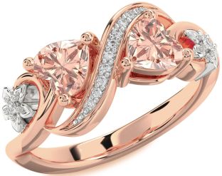 Diamond Emerald Platinum & Rose Gold Infinity Two Heart Birthstone Ring