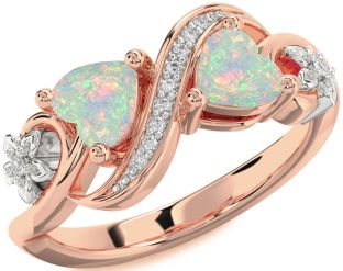 Diamond Emerald Platinum & Rose Gold Infinity Two Heart Birthstone Ring