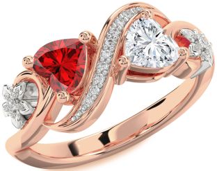 Diamond Emerald White Rose Gold Infinity Two Heart Birthstone Ring