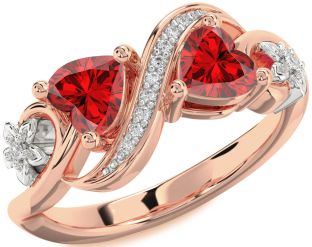 Diamond Emerald White Rose Gold Infinity Two Heart Birthstone Ring