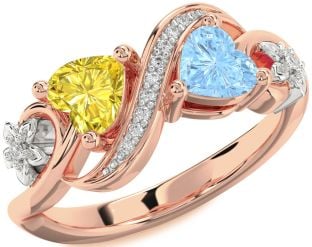 Diamond Rose Gold Silver Infinity Two Heart Promise Ring