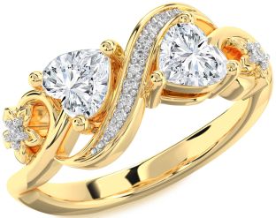 Diamond Gold Infinity Flower Two Heart Ring