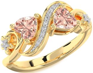 Diamond Emerald Gold Infinity Two Heart Birthstone Ring