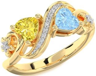 Diamond Gold Silver Infinity Two Heart Promise Ring