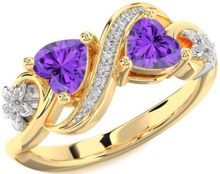 Diamond Emerald Platinum & Yellow Gold Infinity Two Heart Birthstone Ring