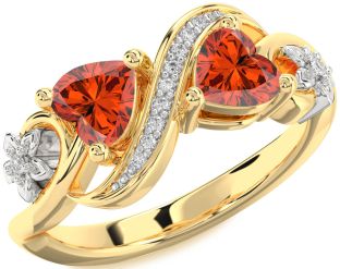 Diamond Emerald White Yellow Gold Infinity Two Heart Birthstone Ring