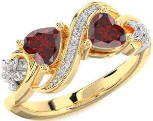 Diamond Emerald Platinum & Yellow Gold Infinity Two Heart Birthstone Ring