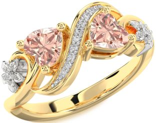 Diamond Emerald Platinum & Yellow Gold Infinity Two Heart Birthstone Ring