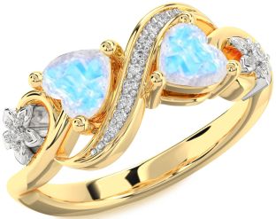 Diamond Emerald Platinum & Yellow Gold Infinity Two Heart Birthstone Ring