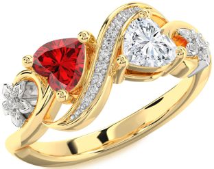 Diamond Emerald White Yellow Gold Infinity Two Heart Birthstone Ring