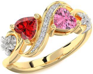 Diamond Emerald Platinum & Yellow Gold Infinity Two Heart Birthstone Ring