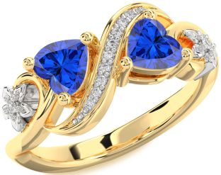 Diamond Emerald Platinum & Yellow Gold Infinity Two Heart Birthstone Ring