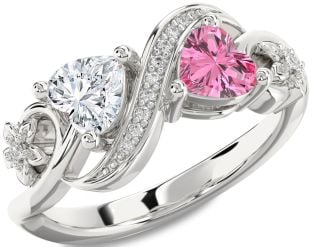 Diamond Silver Infinity Two Heart Promise Ring