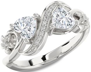 Diamond Silver Infinity Flower Two Heart Ring